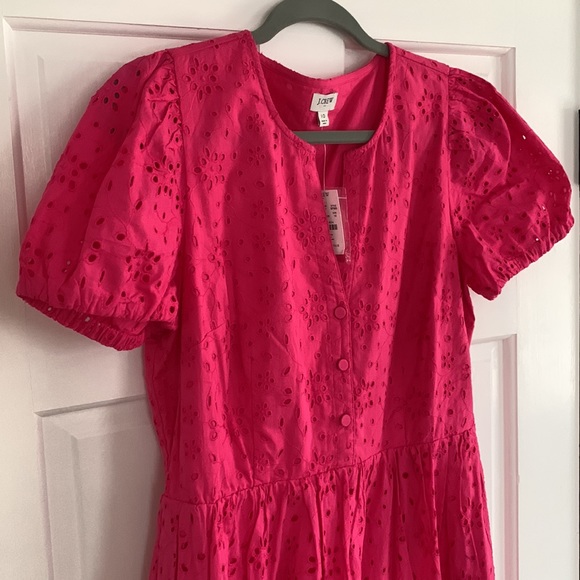 NWT J.Crew Factory Puff Sleeve Eyelet Dress Pink 10 - Picture 2 of 9